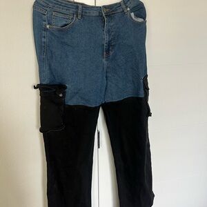 Two-Tone Denim and Black Cargo Jeans